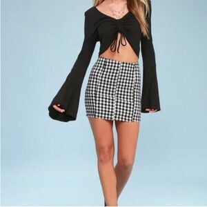 Free People Checkered Gingham White & Black Mini Skirt Size 0